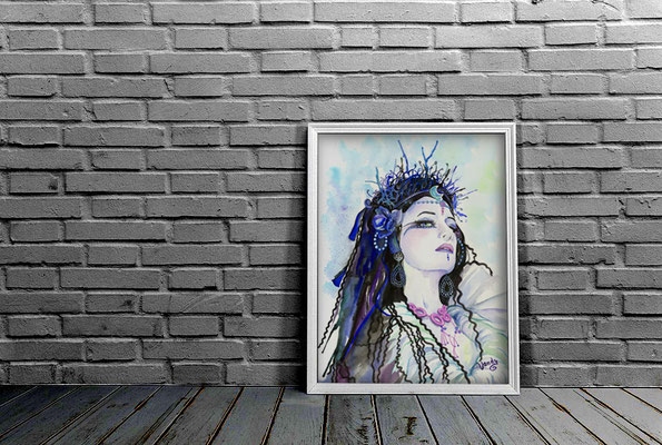 "Dark Queen", Watercolor on paper, 60 X 80 cm - Framed   Model: Aepril Schaile
