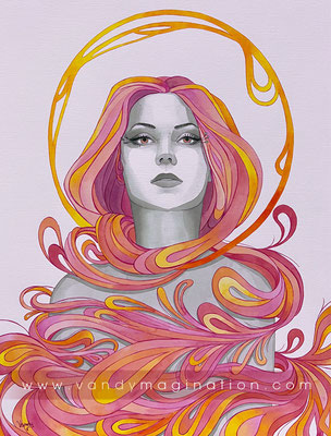 "Under the Spell" Ink on paper, 48 x 68 cm, 2022