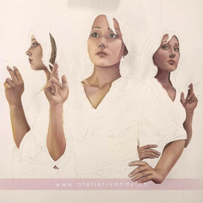"Fractured Selves: Selena", huile sur toile, 120 cm x 80 cm, 2026
