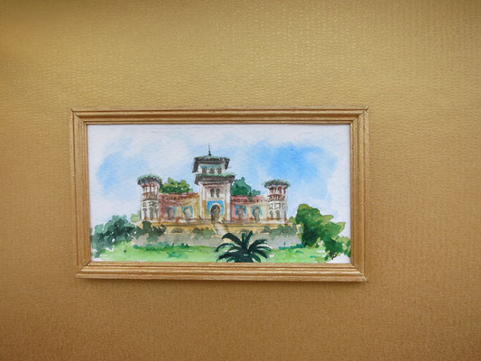 Casa estilo oriental s. XIX, acuarela original 
