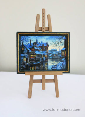 Brugges night after Evgeny Lushpin, oil on canvas