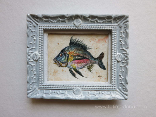 Ilustración pez inspirada en Jacopo Ligozzi (s. XVIII) acuarela 4,8x5,8 cm