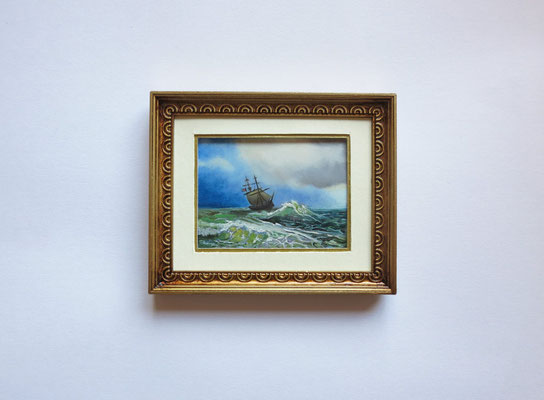 "Ship" after Ivan-Konstantinovich-Aivazovsky. Miniature 1:12, oil 4,8x5,8 cm