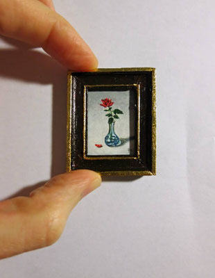 Rose in crystal vase, Oil on canvas, handmade wooden frame 3,6x4,6 cm