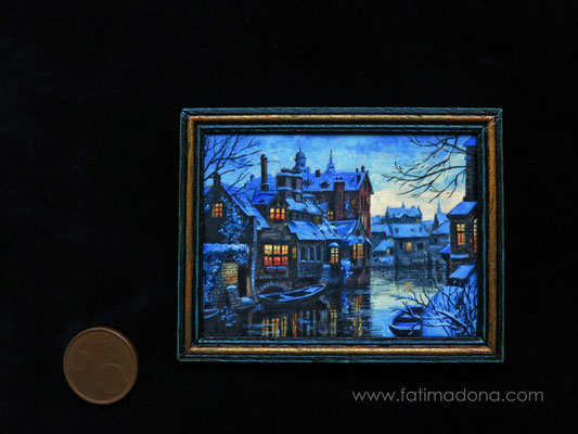 Brujas, óleo 7,6x7 cm, marco de madera hecho a mano