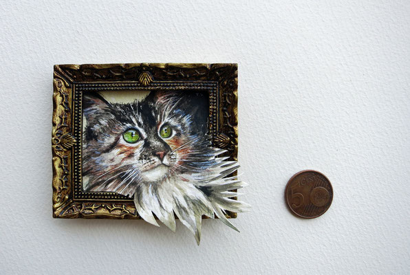Gatita (retrato de mascota), acuarela 3,7x3,1 cm