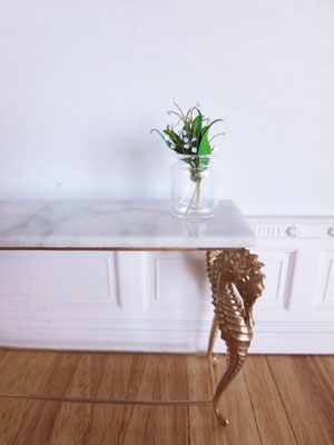Seahorse table made with real bronze metal and white marble , 1:12 scale