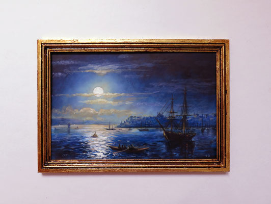 View of Constantinople in moonlight, after Ivan Aivazovsky 1890 oil on ivorine 