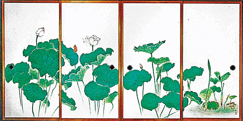 　下図：圓乗院本堂、襖絵　宮本和郎著、「墨で描く基本」 より転載、初版１９９５年、新日本出版社刊
