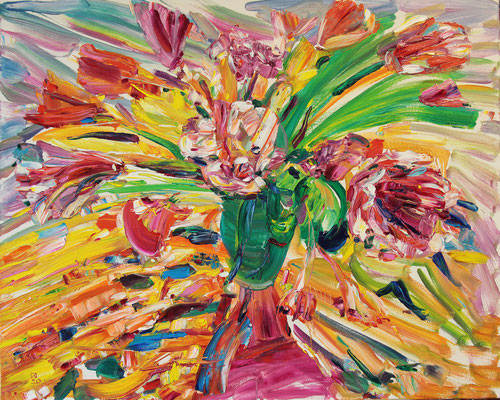 Spring tulips. 2021. Oil on canvas. 80 x 100