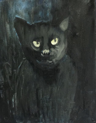 Dunkle Nachtkatze, 40 x 32 cm, Öl auf Baumwolle, 2020. 