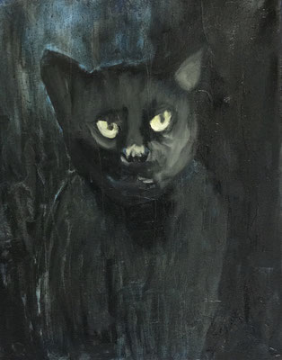 Dunkle Nachtkatze, 40 x 32 cm, Öl auf Baumwolle, 2020. 