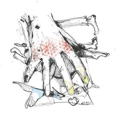 Legs, ink and collage on paper, 26 x 26 cm, 2023