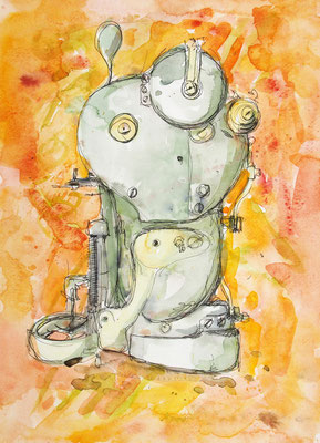 Singer Industrial Sewing Machine, ink and wash, 20 x 28 cm