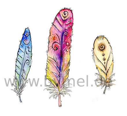 "Federn",  Aquarell auf 300g/qm Aquarellpapier, inkl Rahmen,  Preis: 80€ zzgl. Versand, erhältlich als limitierter, handsignierter Druck für 25€ zzgl. Versand