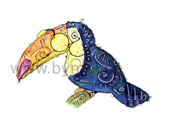 "Herr Tukan",  Aquarell auf 300g/qm Aquarellpapier, Preis: 60€ zzgl. Versand, erhältlich als limitierter, handsignierter Druck für 25€ zzgl. Versand