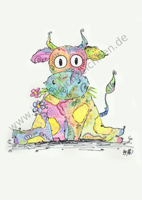 "Frieda die Kuh", Aquarell auf 300g/qm Aquarellpapier, A4, Preis: erhältlich als limitierter, handsignierter Druck für 40€ zzgl. Versand