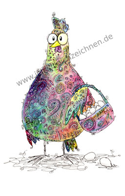 "Elma Huhn war einkaufen", Aquarell auf 300g/qm Aquarellpapier, A4,Preis: 190€ zzgl. Versand, erhältlich als limitierter, handsignierter Druck für 40€ zzgl. Versand