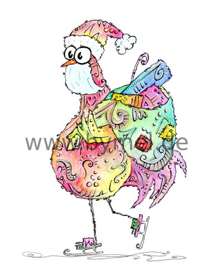 "Weihnachtshahn",  Aquarell auf 300g/qm Aquarellpapier, 24x32cm, Preis: 190€ zzgl. Versand, erhältlich als limitierter, handsignierter Druck für 40€ zzgl. Versand