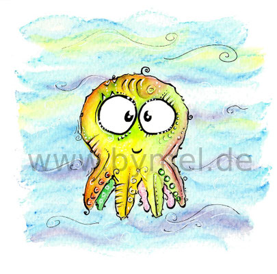 "Mini-Tintenfisch",  Aquarell auf 300g/qm Aquarellpapier, Preis: 40€ zzgl. Versand, erhältlich als limitierter, handsignierter Druck für 20€ zzgl. Versand