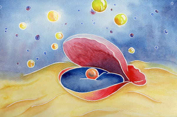 "Muschelbett", Aquarell auf Papier, 24x32cm, Preis: 110€ zzgl. Versand