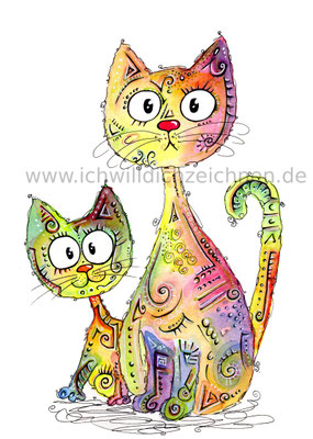 "Katzenpaar",  Aquarell auf 300g/qm Aquarellpapier, 24x32cm, Preis: 190€ zzgl. Versand, erhältlich als limitierter, handsignierter Druck für 40€ zzgl. Versand