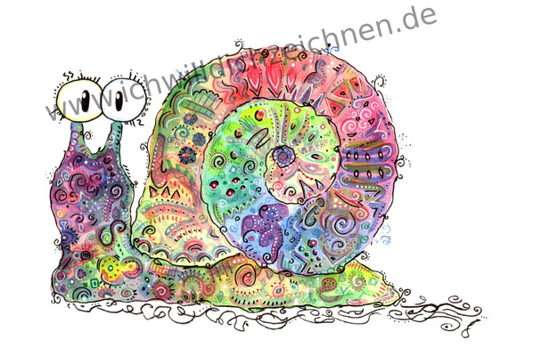 "Elli die Schnecke", Aquarell auf 300g/qm Aquarellpapier, A4,Preis: 190€ zzgl. Versand, erhältlich als limitierter, handsignierter Druck für 40€ zzgl. Versand