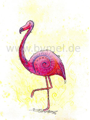 "Flamingo",  Aquarell auf 250g/qm Aquarellpapier, Preis: 210€ zzgl. Versand, erhältlich als limitierter, handsignierter Druck für 40€ zzgl. Versand