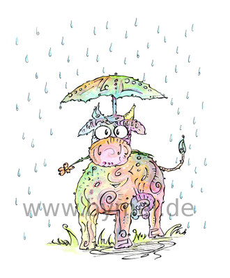 "Regenkuh",  Aquarell auf 300g/qm Aquarellpapier, 24x32cm, Preis: 190€ zzgl. Versand, erhältlich als limitierter, handsignierter Druck für 40€ zzgl. Versand