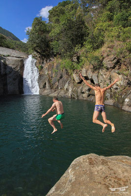 Sander and me flying into the not cold water.