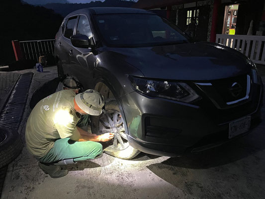 Wouter and I fixing another tire.