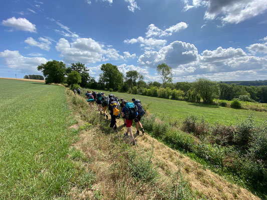 Students hiking towards the next campsite.