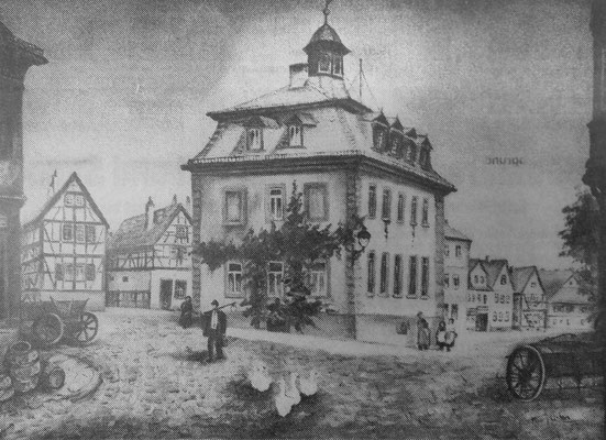 Das Alte Rathaus, Marktplatz in Bad Nauheim, Gemälde von Heinz Geilfus - SW-Foto: Beatrix van Ooyen, digital im ONLINE-MUSEUM BAD NAUHEIM