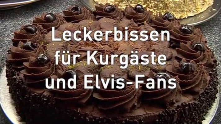 Elvis-Torte von Bäckerei/Konditorei Stark: SCREENSHOT vom HR-Film „Leckerbissen für Kurgäste und Elvis-Fans“, von Nina Thomas und Bernd Kliebhan, 14.11.2015                                      