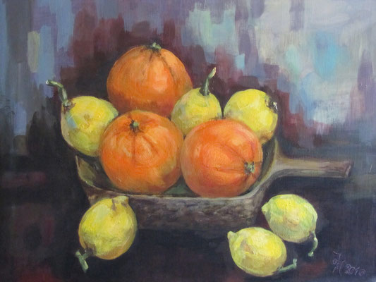 Stillleben mit Zitronen und Orangen [Acryllasur auf Leinwand, 50x40cm] © Ingrid Achsel