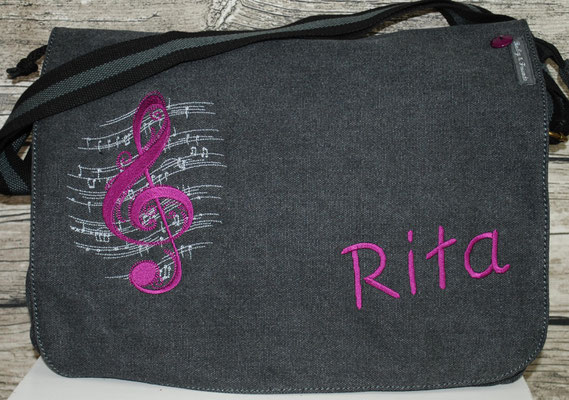 vintage schwarze Tasche,  Stickerei violett Nr. 1310