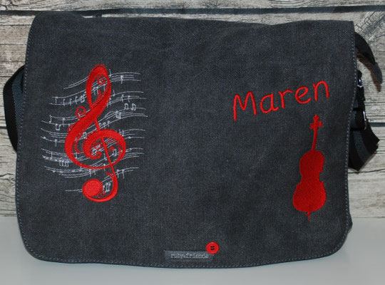 vintage schwarze Tasche mit Cello Stickerei rot Nr. 1147