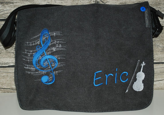 vintage schwarze Tasche mit Geige  blau Nr. 1133