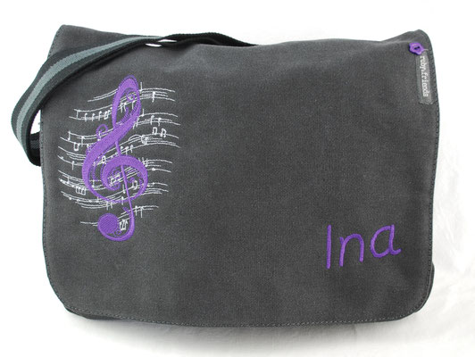 vintage schwarze Tasche, Stickerei lila  Nr. 1112
