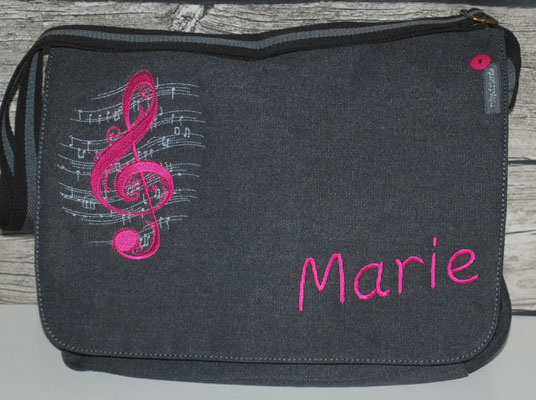 vintage schwarze Tasche, Stickerei pink Nr. 1110
