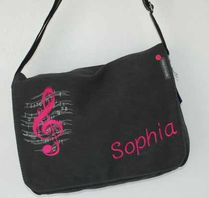 vintage schwarze Tasche, Stickerei pink Nr. 1110