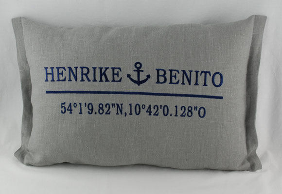 graues Leinen Stickerei dunkelblau Farbe 1243