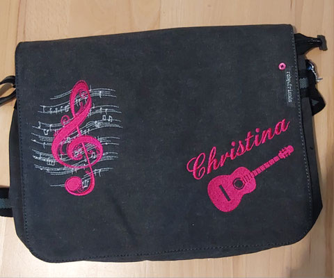 vintage schwarze Tasche mit Gitarre magenta Nr.1110