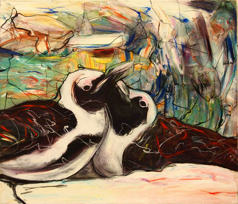 リア獣ペンギン　　　キャンバスに油彩 　455×530mm