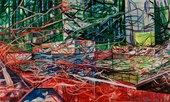 六の裏は一　　　　パネルに綿布、白亜地、油彩 　1940×3240mm