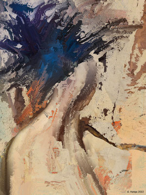 The woman with the blue hat