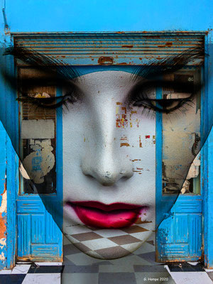 Inside the light-blue door