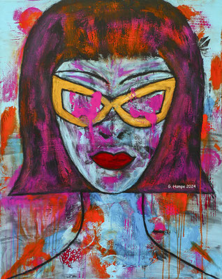 With golden sunglasses 80x100x4 cm Leinwand / canvas