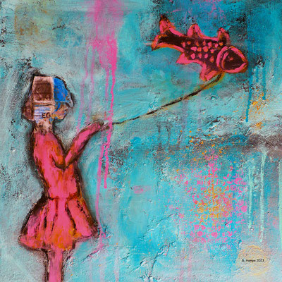 Flying fish 40x40x4 Leinwand lackiert/ canvas varnished