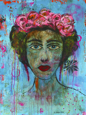 Beauty with flowers 60x80x2cm Leinwand lackiert /canvas varnished